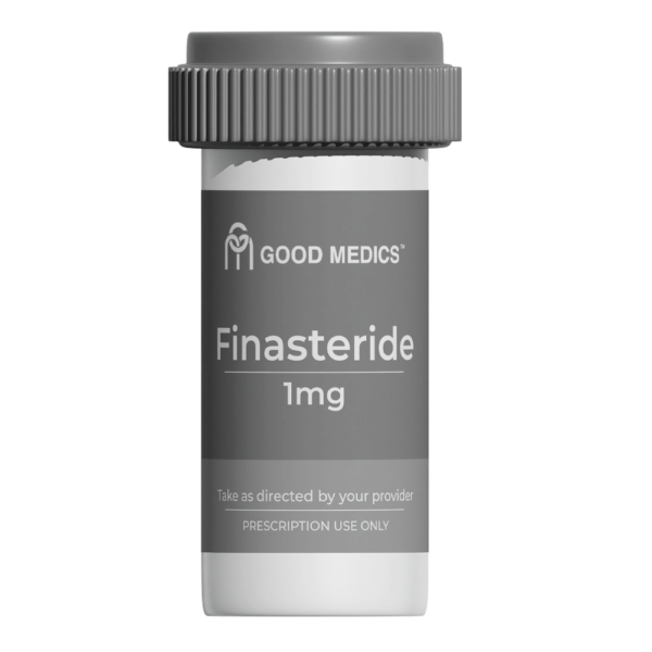 Finasteride prescription pill bottle for male pattern hair loss and DHT blocking
